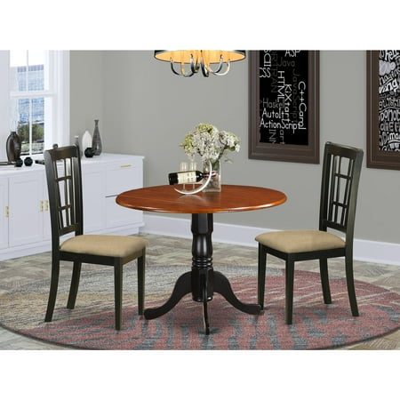 Kitchen Table Set-Dining Table And 2 Wood Kitchen Chairs-Finish:Black & Cherry Number of Items:3 Shape:Round Style:Microfiber Seat