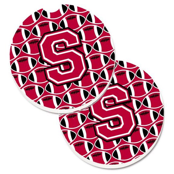 Letter S Football Crimson & White Set of 2 Cup Holder Car Coaster