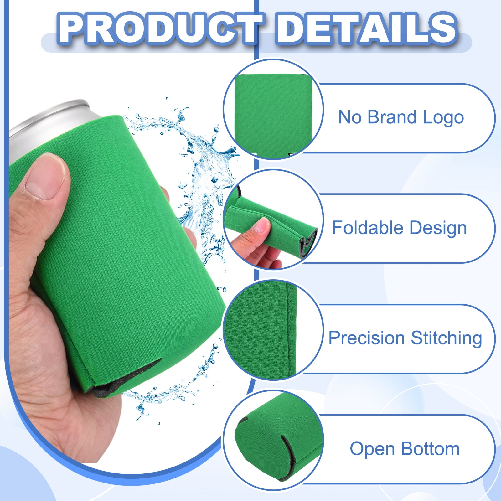 Uxcell 20Pcs Beer Can Coolers Covers, Neoprene Blank Drink Cooler Sleeves Collapsible Insulated Reusable Soda Cover for 10oz Bottles Seltzer DIY Weddings Beach Picnic Party, Green