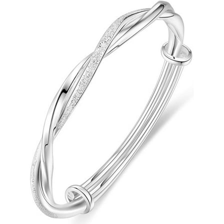 Women Fashion 925 Sterling Silver Bangles Bracelets Ladies Cross Twisted Adjustable Handmade Bracelets Simple Bangle Bracelet for Mom Wife Mothers Day Valentine Gift
