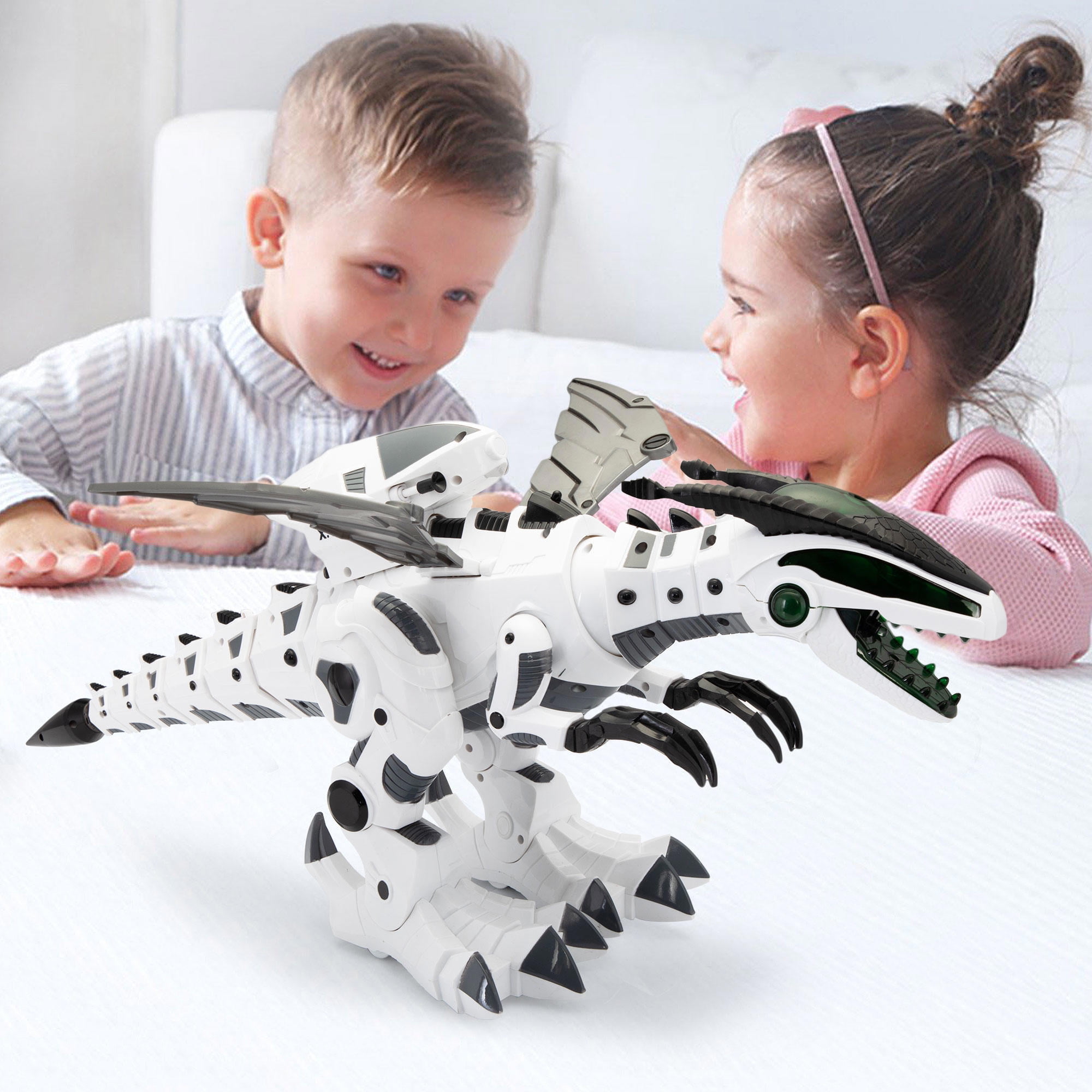 Remote Control Dinosaur Toy, Intelligent Dinosaur Robot with Spray Mist and Battle Mode for Toddler 3-6 Year Old, Gray+White Remote Control Dinosaur Toy, Intelligent Dinosaur Robot with Spray Mist and Battle Mode for Toddler 3-6 Year Old, Gray+White