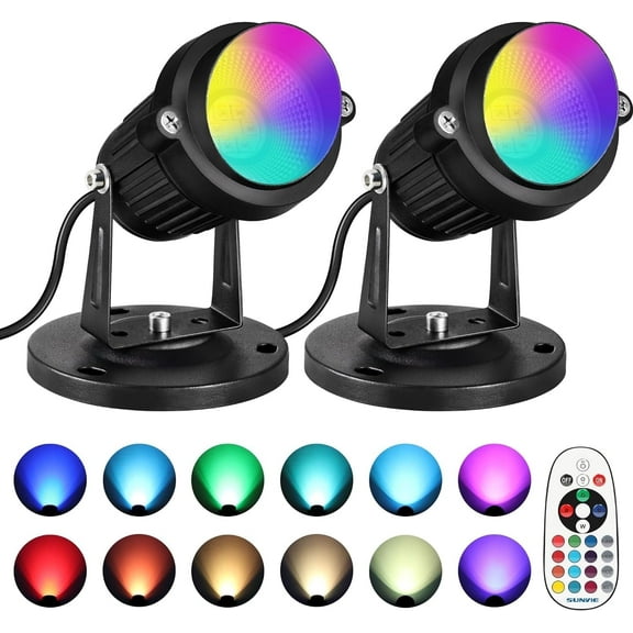 SUNVIE RGBW Christmas Spot Light Indoor 6W Uplighting with Remote Color Changing 120V LED Uplights Accent Lighting for Party Plant Decor, 2 pack