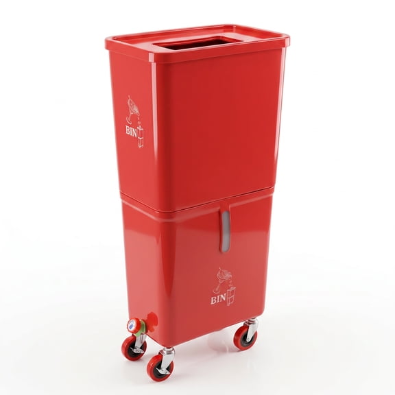 Red Commercial Beverage Bin with Wheels | Dual-Compartment Drink Dump Bin
