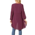thumbnail image 3 of Women's High Low Tops Lantern Long Sleeve Round Neck Dressy Casual Chiffon Asymmetrical Tops Blouse S Red Purple, 3 of 6