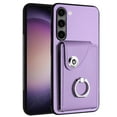 thumbnail image 3 of Wallet Case Compatible for Samsung Galaxy S22 with Card Holder, Rotation Finger Ring Kickstand Card Slots Case, Classic PU Leather Shockproof Magnetic Button Cover for Galaxy S22, Purple, 3 of 8