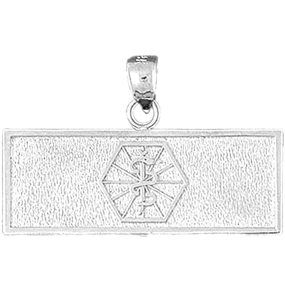 18K White Gold Medical Alert Caduceus Pendant - 21 mm