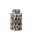 thumbnail image 1 of Sagebrook Home Ceramic 12" Covered Jar, Criss-Cross, Black, 1 of 1