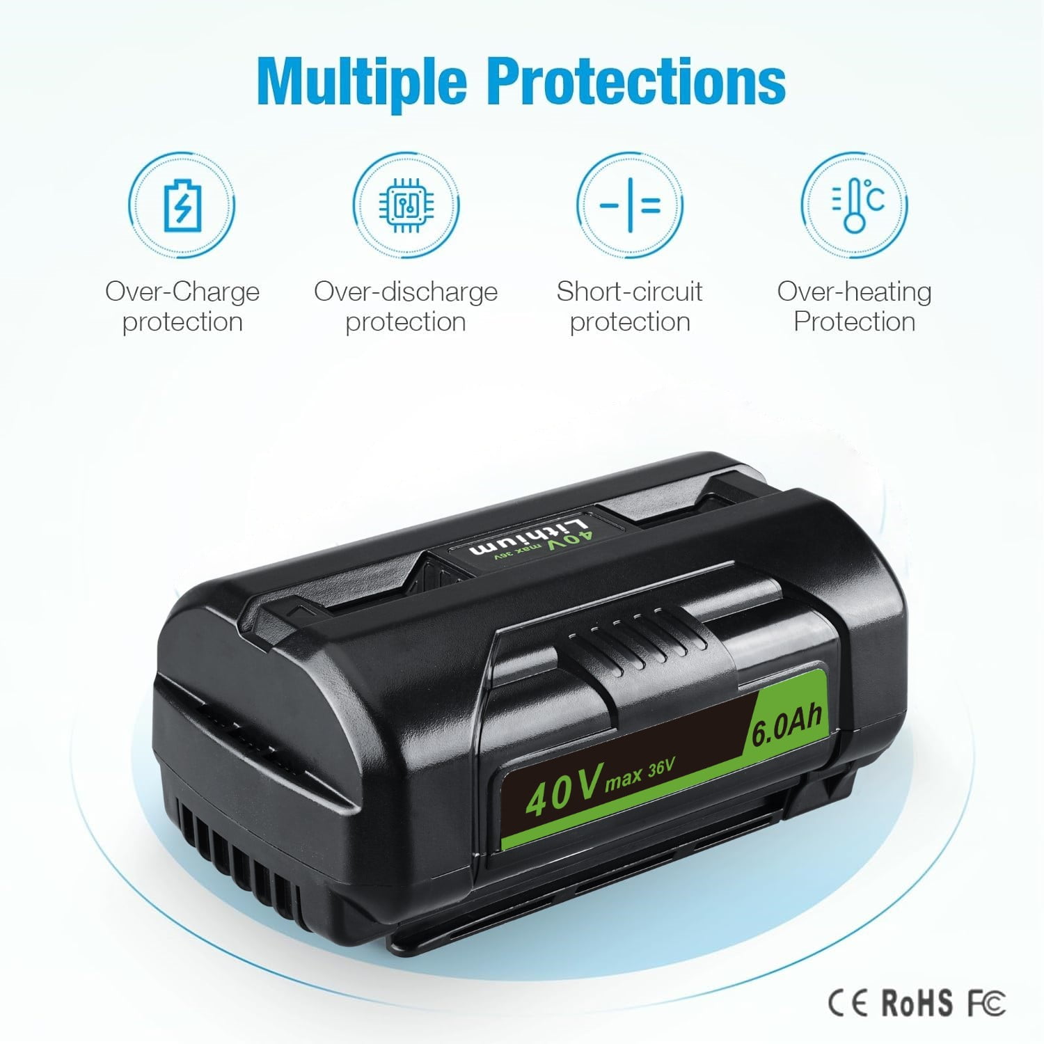 40V 6.0Ah Lithium Battery for Ryobi 40V OP4060 OP4015 OP4026 OP40261 OP40201 OP4030