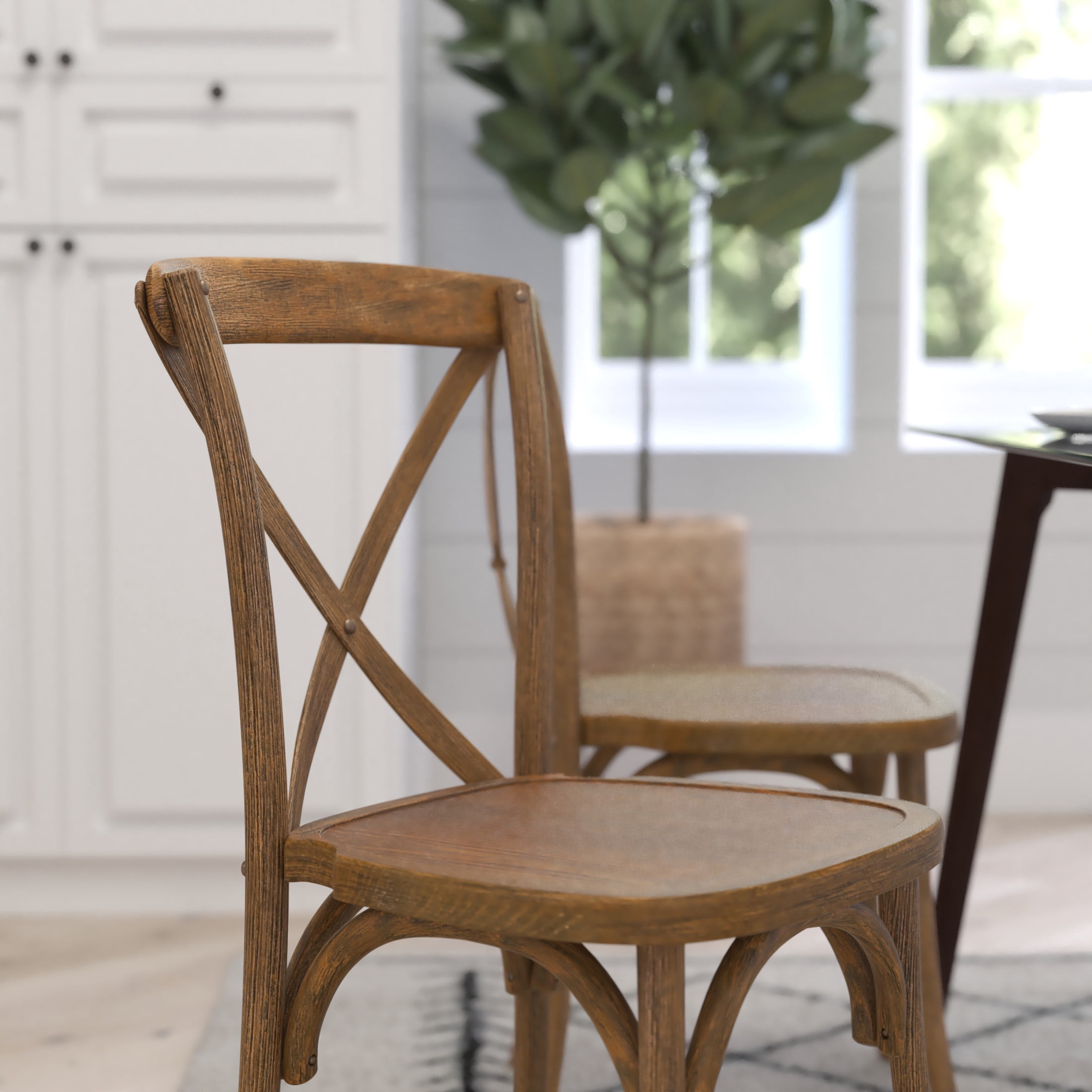 Merrick Lane X-Back Bistro Style Wooden High Back Dining Chair in Dark Natural
