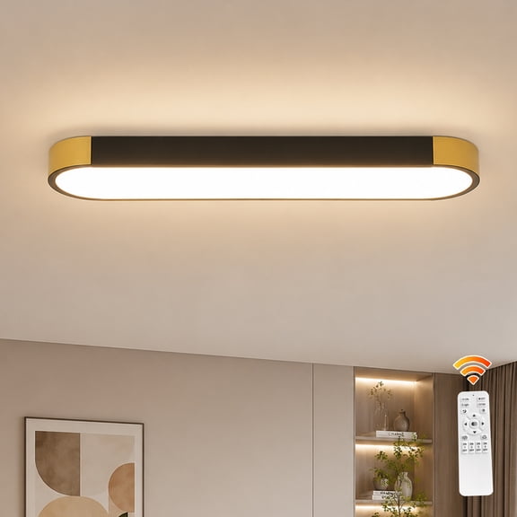 Garwarm Modern Linear LED Ceiling Light, Dimmable 3000K-6500K Flush Mount Ceiling Light with Remote, Acrylic Ceiling Lamp, Adjustable Light Fixture for Living Room, Kitchen, Foyer