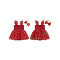 thumbnail image 2 of Miaouyo Infant Baby Girl Christmas Outfit 0 3 6 9 12 18 Months Sleeveless Stars Bows Tulle Patchwork Romper Dress with Hairband, 2 of 9