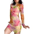 thumbnail image 1 of Gupgi Women Floral Mini Dress Long Sleeve See Through Bodycon Sundress, 1 of 6