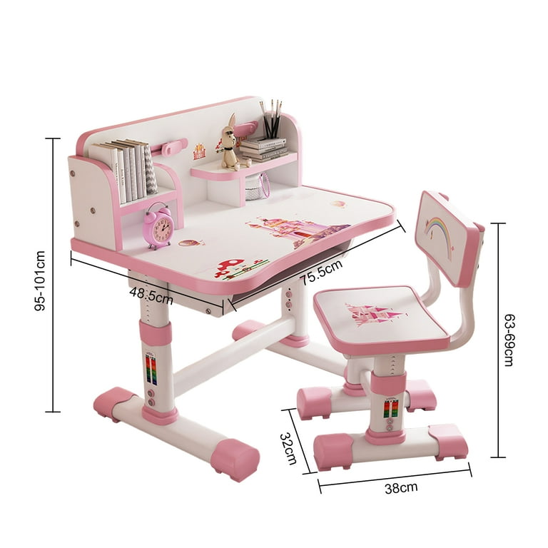 Wharick Children Desk and Chair Set Height Adjustable Children School Study Table Chair Kit Ergonomic Desk Chair with Large Writing Board
