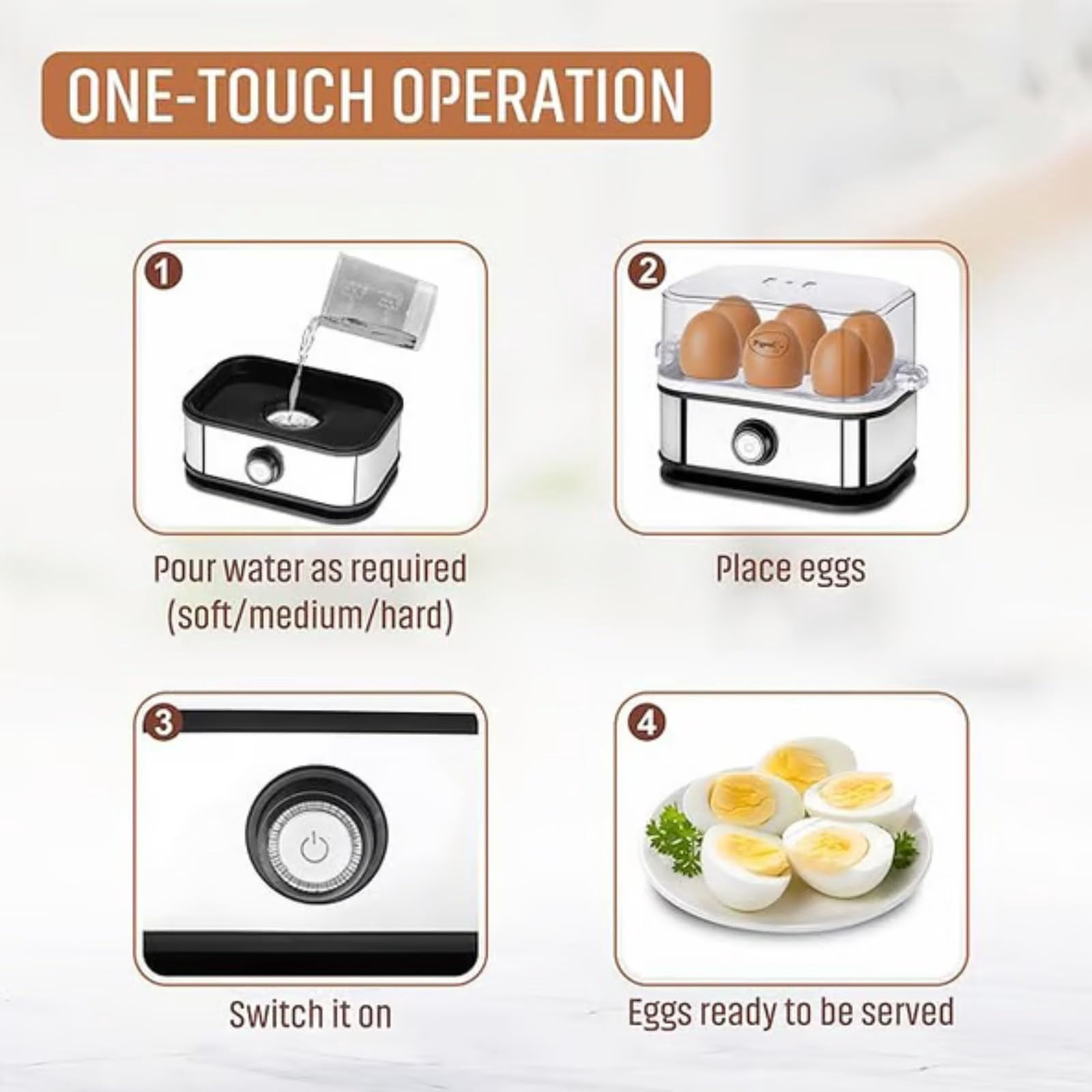 Smart Egg Cooker with Auto Shut, Electric Rapid Egg Boiler for 6 Eggs, Effortless Egg Cooking with the Ultimate Stainless Steel Egg Cooker for Hard/Soft/Medium Boiled, Poached, Scrambled