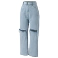 thumbnail image 3 of Gibobby Pantalones mezclilla mujer Pantalones vaqueros holgados de pierna ancha para mujer Pantalones vaqueros rasgados de talle(Azul claro,XL), 3 of 5