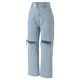 thumbnail image 3 of Gibobby Pantalones mezclilla mujer Pantalones vaqueros holgados de pierna ancha para mujer Pantalones vaqueros rasgados de talle(Azul claro,XL), 3 of 5