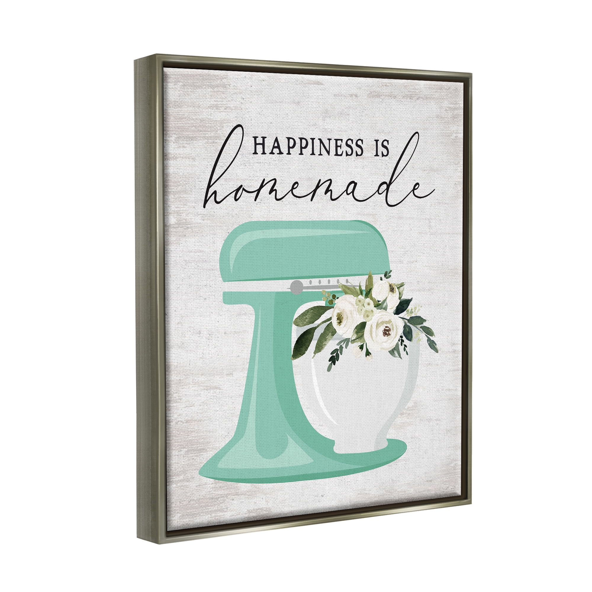 Stupell Industries Happiness is Handmade Phrase Food & Beverage Painting Gray Floater Framed Art Print Wall Art, 25 x 31