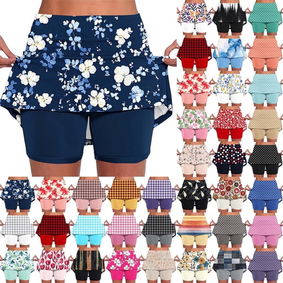 Juesizh Skorts for Women Print Yoga Leggings Mini Skirt Athletic Casual High Waist Outdoor Sports Skorts, S-2XL