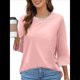thumbnail image 2 of Blusas de 3/4 para Mujer, Elegantes, Informales, con Cuello Redondo, Holgadas y A , para Rosa L, 2 of 8