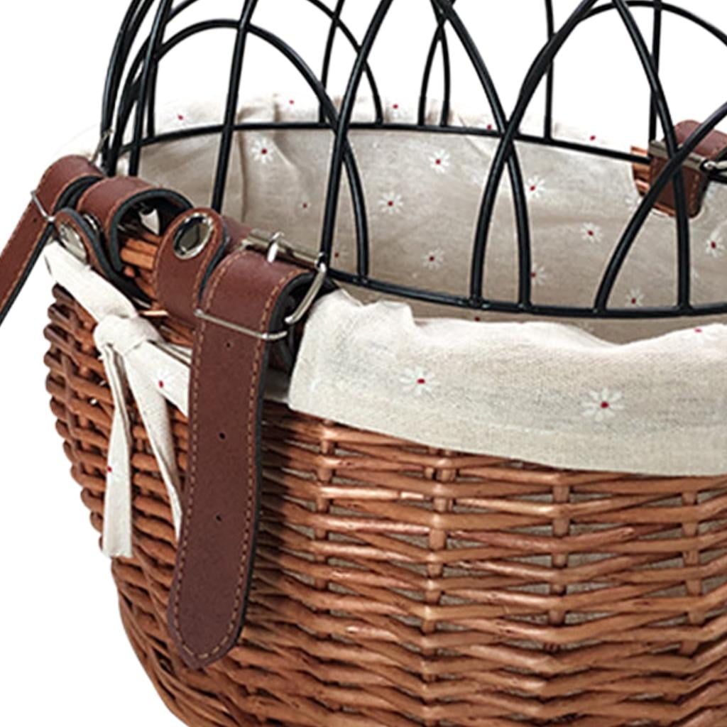 Panier Vélo En Osier Tressé à La Main - 20x20x20 Cm, Sangles Cuir Réglables, Étanche - 6