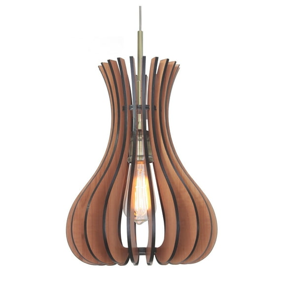 Woodbridge Lighting Genie Canopy 1-Light Wood Shade Pendant in Brass