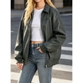 thumbnail image 2 of Women Faux Leather Jackets Bomber Casual PU Zip Motor Biker Coat, 2 of 6