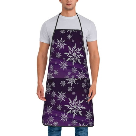 

Xecao Snowflake Gradient Purple Print Funny BBQ Chef Aprons for Men Women Adjustable Kitchen Cooking Aprons with Pocket Waterproof Oil Proof No Pilling Fading