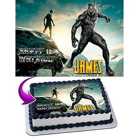Edible Sugar Flowers - Black Panther Edible Cake Topper Personalized Birthday 1/4 Sheet Decoration Custom Sheet Party Birthday Sugar Frosting Transfer Fondant Image Edible Image for cake