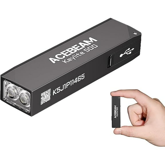 ZC Keylite 500 High Lumens Keychain Flashlight Rechargeable, Ultra-Compact Flat Pocket EDC Flashlight with Dual LEDs, 6 Modes, Type-C Charging, Small MINI Flash Light for Emergency, Home, Outdoor
