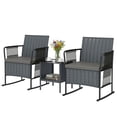 thumbnail image 1 of 3-Piece Outdoor Rocking Bistro Set, Grey PE Wicker & Steel Patio Furniture with 2-Tier Glass Table, Cushioned Mesh Seating & Side Pockets for Balcony, Porch, or Small Garden Space, 1 of 7