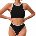 thumbnail image 4 of RYRJJ Women High Waisted Bikini Sets Sporty Racerback Swimsuit Two Piece Bathing Suit Color Block High Neck Swimwear(Black,L), 4 of 9