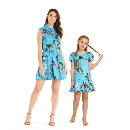 

Matching Hawaiian Luau Mother Shirt Dress Daughter Muumuu Dress in Christmas Santa in Hawaii