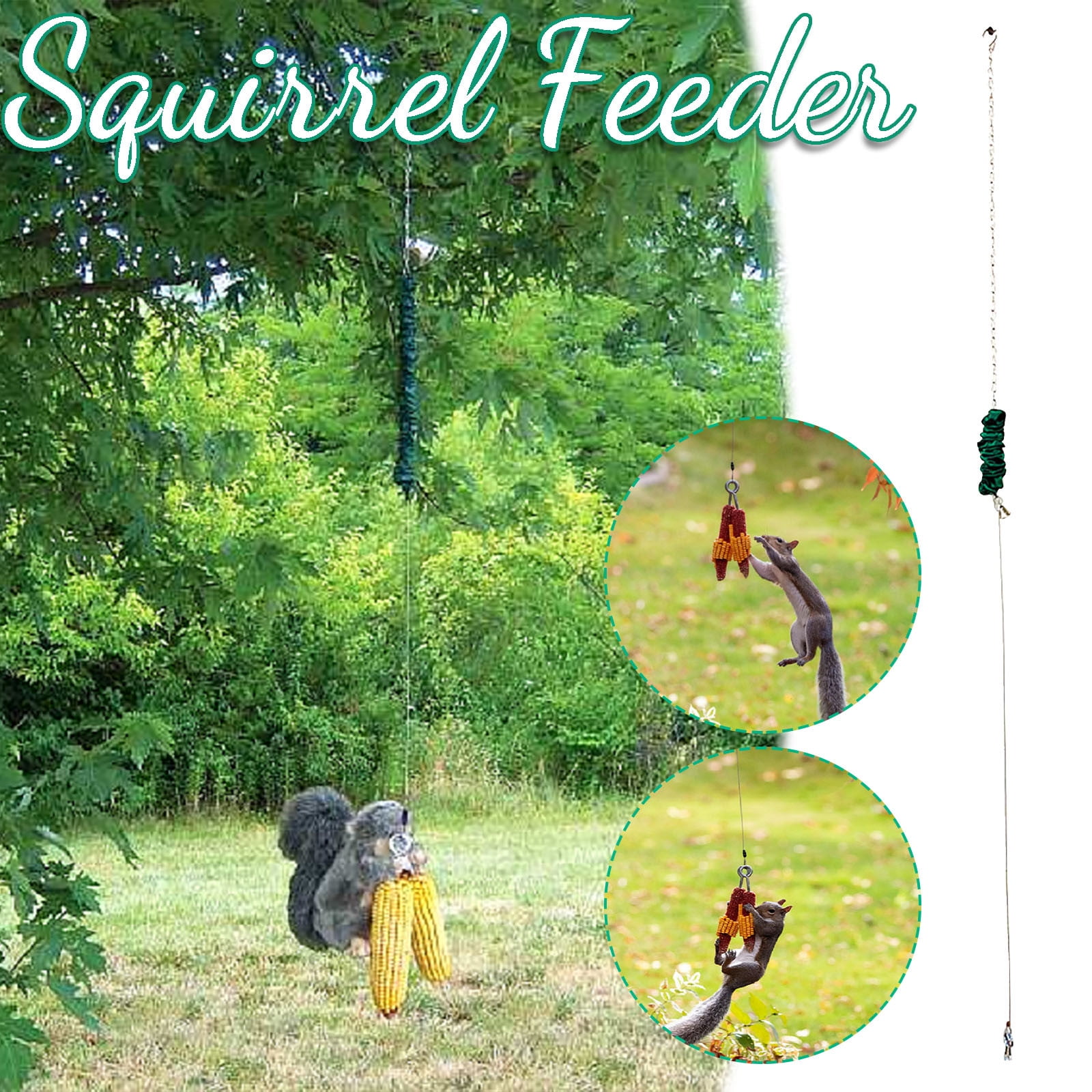 Squirrel Bungee Jumping Fun Feeder Attracts Squirrel Backyard Wildlife Bungee Jumping Spring Feeder Green Corn Cob Holder Squirrel Feeder for Outside Courtyards Garden Squirrel Bungee Feeder 