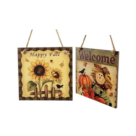 

2pcs Pendant Wooden Board Thanksgiving Decor with Patterns Home Party Decor