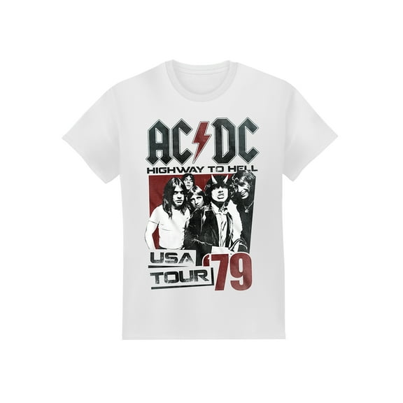 Collections Etc Unisex AC/DC 1979 Highway To Hell Tour T-Shirt, Short Sleeves White Medium