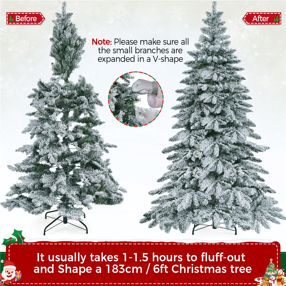 Alden Design 6 Ft. Pre-Lit Snow Flocked Christmas Tree with 400 White LED Lights, Green