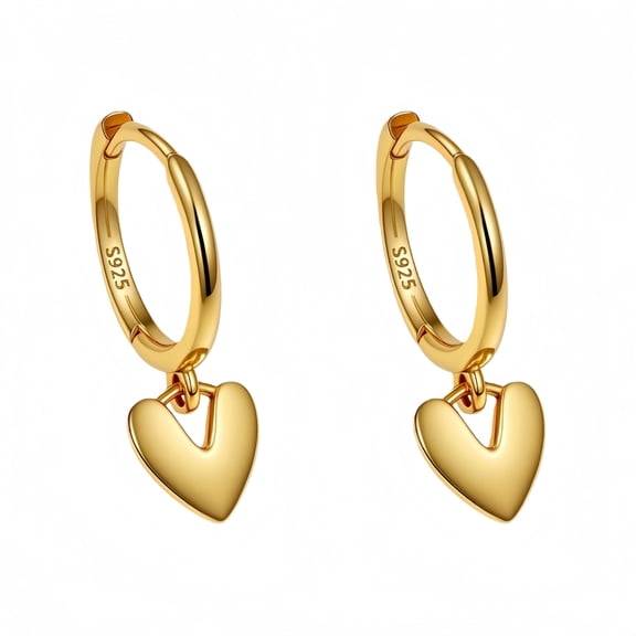14K Gold Plated 925 Sterling Silver Heart Dangle Earrings for Women,Silver Leverback Earrings Hypoallergenic Love Heart Dangle Drop Earrings for Jewelry Gifts