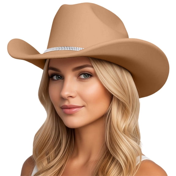 Womens Mens Western Cowboy Sparkling Rhinestone Hat Wide Brim Sun Travel Hat Country Concert Rodeo Dress Up