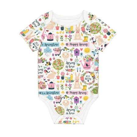 

Coaee Spring Flowers Birds for Soft Cotton Baby Short-Sleeve Bodysuit Baby Girls Boys Bodysuit Romper