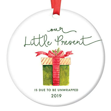 Our Little Present 2019 Pregnancy Announcement Ornament, Expecting Parents Porcelain Ceramic Ornament, 3