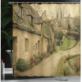 thumbnail image 2 of European Shower Curtain, British Town with Stone Houses Retro England Countryside Buildings Image Print, Cloth Fabric Bathroom Decor Set with Hooks, 70" Long, Grey Green by Ambesonne, 2 of 4
