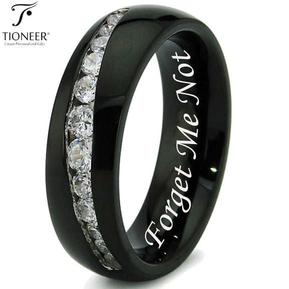 Stainless Steel 316L Tapered Cubic Zirconia Wedding Band Promise Ring Comfort Fit7mmForget Me Not Engraved