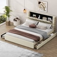 thumbnail image 2 of King Size Upholstery Platform Bed With Storage Headboard, 2 Drawers And Trundle,Beige, 2 of 9