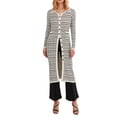 thumbnail image 1 of Multitrust Women's Spring Autumn Long Knitwear Long Sleeve Lapel Button Down Striped Sweater with Pockets, 1 of 9