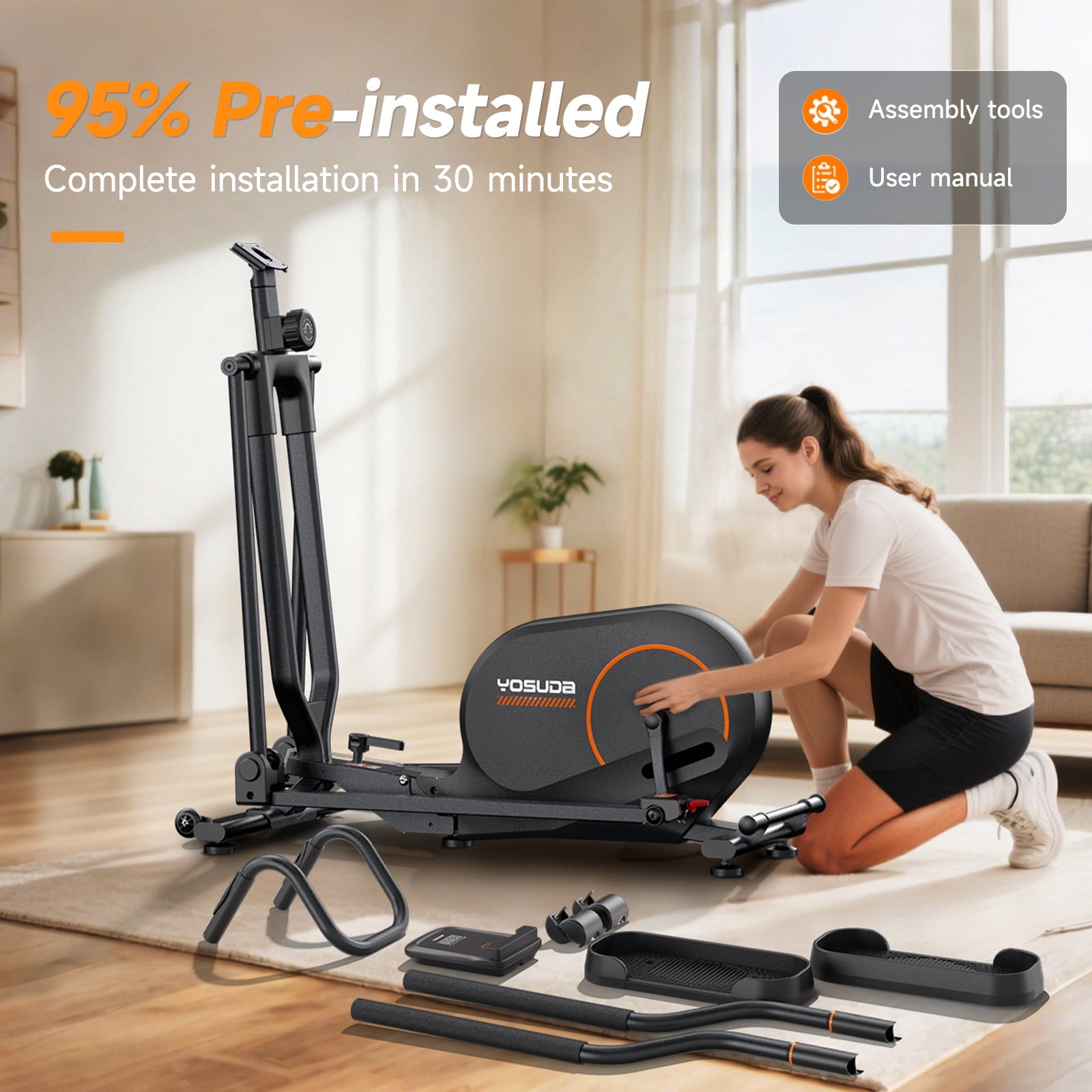 FED Fitness Foldable Elliptical – 16 Levels Magnetic Resistance, 350 lbs Capacity