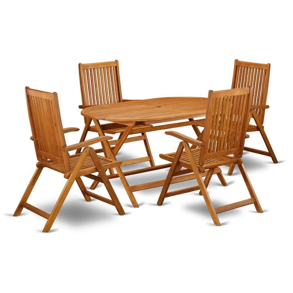 East West Furniture Wooden Patio Set Natural Oil, DICN5NC5N