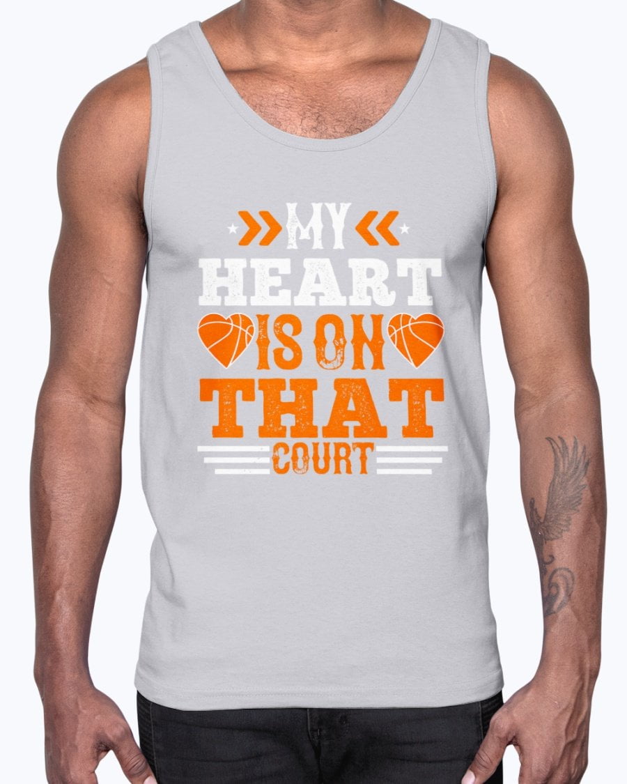 image of My Heart Is On That Court - Basketball- Cotton Tank