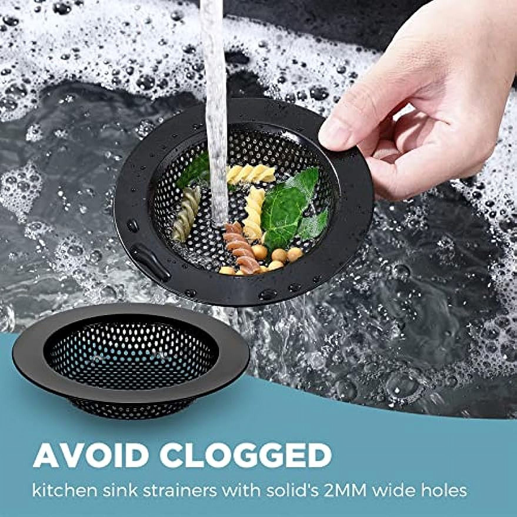 3pcs Kitchen Sink Stopper Filter Garbage Disposal Stopper, Stainless Steel Universal Anti-Clog Kitchen Sink Strainer Sieve Basket Filter, Wide Brim For Kitchen Sink Drain (Black)
