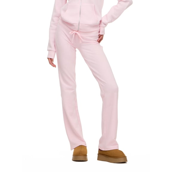 Forever 21 Women's Flare Jogger Pants with Tonal Back Patch, Fleece Sweatpants, Casual Everyday Comfort Style, Pink, XXS-XXL