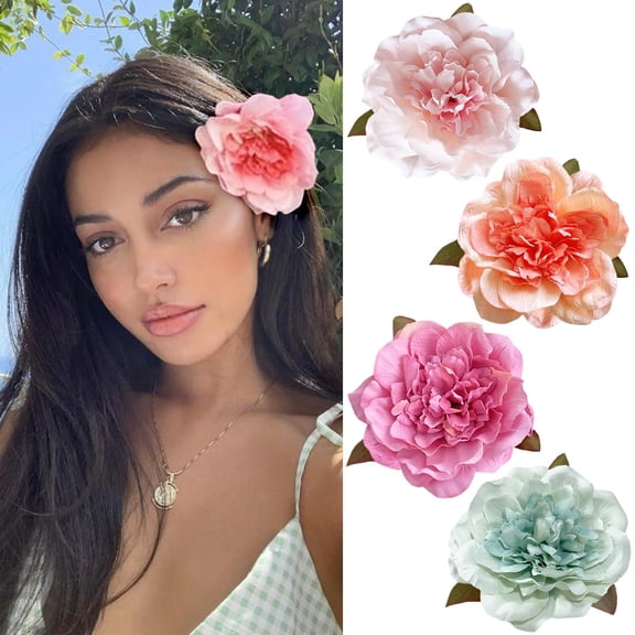 4PCS Peony Flower Hair Clips for Women 3Large Hawaiian Flower Hairclip for Beach Party Bridal Wedding Event Decor Accessories